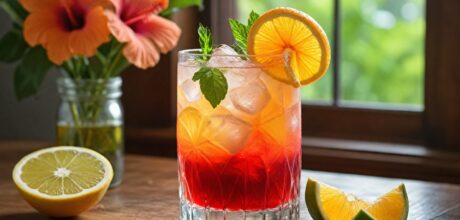 Receita de mocktail com hibisco e frutas cítricas fácil